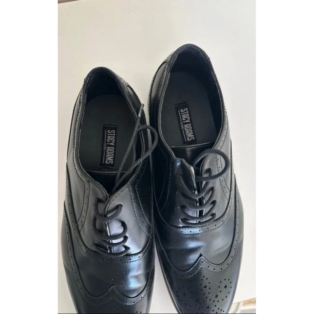 Stacy Adams Dunbar Boys Black Oxford Wingtip Lace Up Brogue Dress Shoes Size 6M